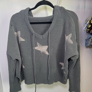 Gray Star Patterned Women's Sweater